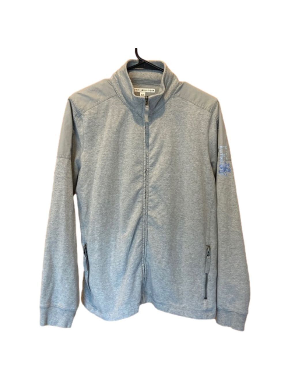 Tommy Hilfiger Women's Grey Zip Up Crewneck Sweatshirt with Zippered Pockets
